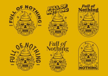 Full of nothing. Vintage retro illustration of a skull with a shit on it