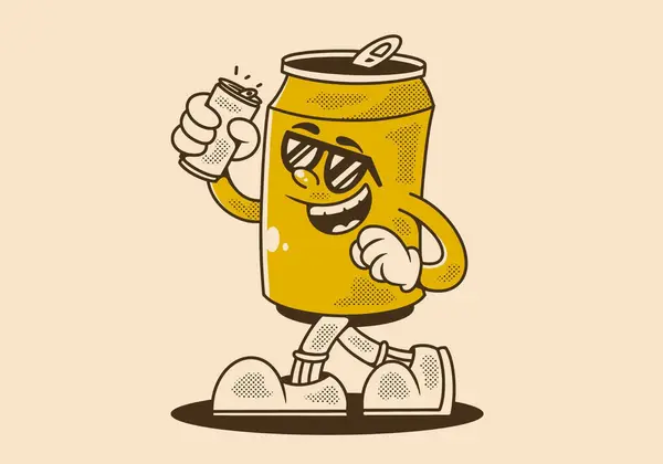 Mascota Carácter Ilustración Diseño Caminar Cerveza Lata Celebración Una Lata — Vector de stock