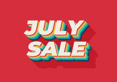Temmuz indirimi. Metin efekti tasarımı 3 boyutlu biçim ve göz alıcı renkler