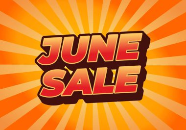 Haziran indirimi. Göz alıcı renklere sahip üç boyutlu metin efekti tasarımı