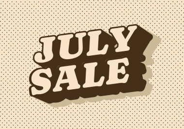 Temmuz indirimi. Metin efekti tasarımı 3 boyutlu biçim ve göz alıcı renkler