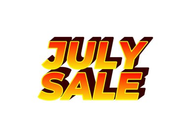 Temmuz indirimi. Metin efekti tasarımı 3 boyutlu biçim ve göz alıcı renkler