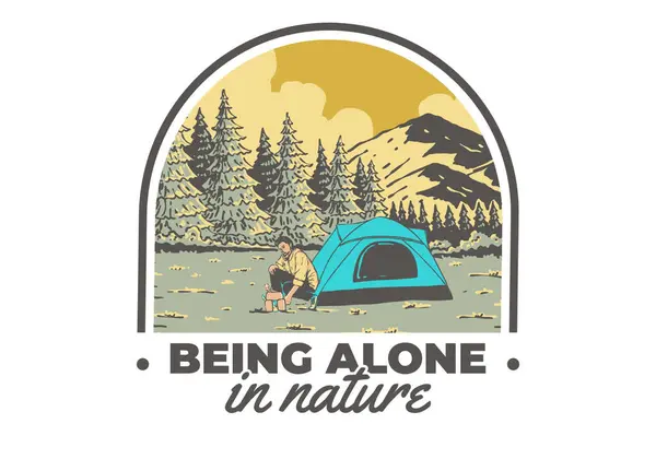 Camping Solo Naturaleza Vintage Retro Diseño Insignia Ilustración Aire Libre — Vector de stock