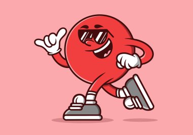 Koşu pozisyonunda kırmızı top başlığının maskot karakteri çizimi