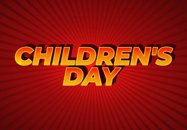 Çocuk günü. Metin efekti tasarımı 3B biçiminde iyi renklerde