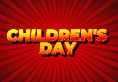 Çocuk günü. Metin efekti tasarımı 3B biçiminde iyi renklerde