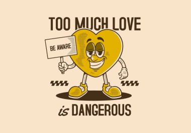 Eski moda maskotluk karakteri elinde boş bir tahta tutuyor.