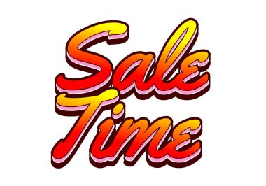 İndirim zamanı. Metin efekti tasarımı iyi renklerde ve 3B biçiminde