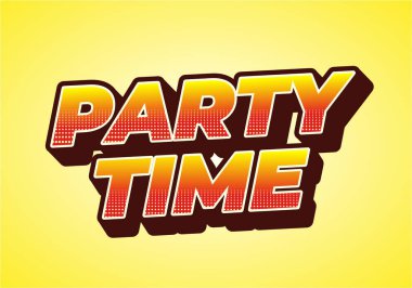 Parti zamanı. 3B görünüm ve göz alıcı renkler içeren metin efekti tasarımı