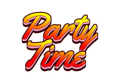 Parti zamanı. 3B görünüm ve göz alıcı renkler içeren metin efekti tasarımı