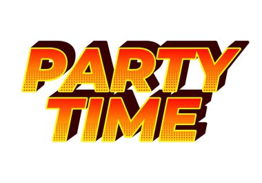 Parti zamanı. 3B görünüm ve göz alıcı renkler içeren metin efekti tasarımı