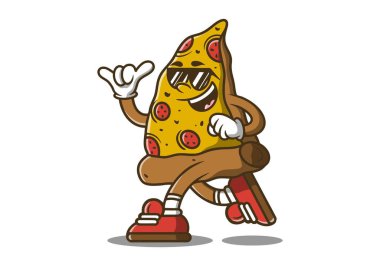 Vintage pizza mascot character illustration in running pose clipart