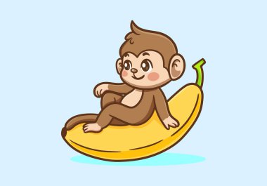 Şirin maymunun maskot karakteri çizimi muza oturur.