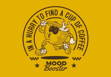 Bir fincan kahve bulmak için acele ediyorum. Eski tarz kahve fincanı çizimi çalıştırılıyor