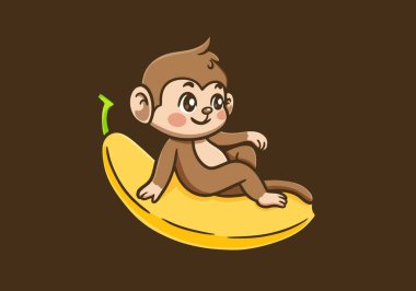 Şirin maymunun maskot karakteri çizimi muza oturur.