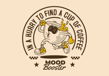 Bir fincan kahve bulmak için acele ediyorum. Eski tarz kahve fincanı çizimi çalıştırılıyor