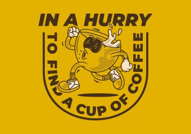 Bir fincan kahve bulmak için acele ediyorum. Eski tarz kahve fincanı çizimi çalıştırılıyor