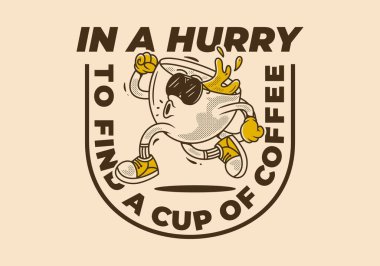 Bir fincan kahve bulmak için acele ediyorum. Eski tarz kahve fincanı çizimi çalıştırılıyor