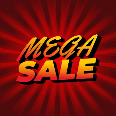 Mega satışı. Metin efekt tasarımı 3 boyutlu modern renklerle görünüyor. Kare şekil