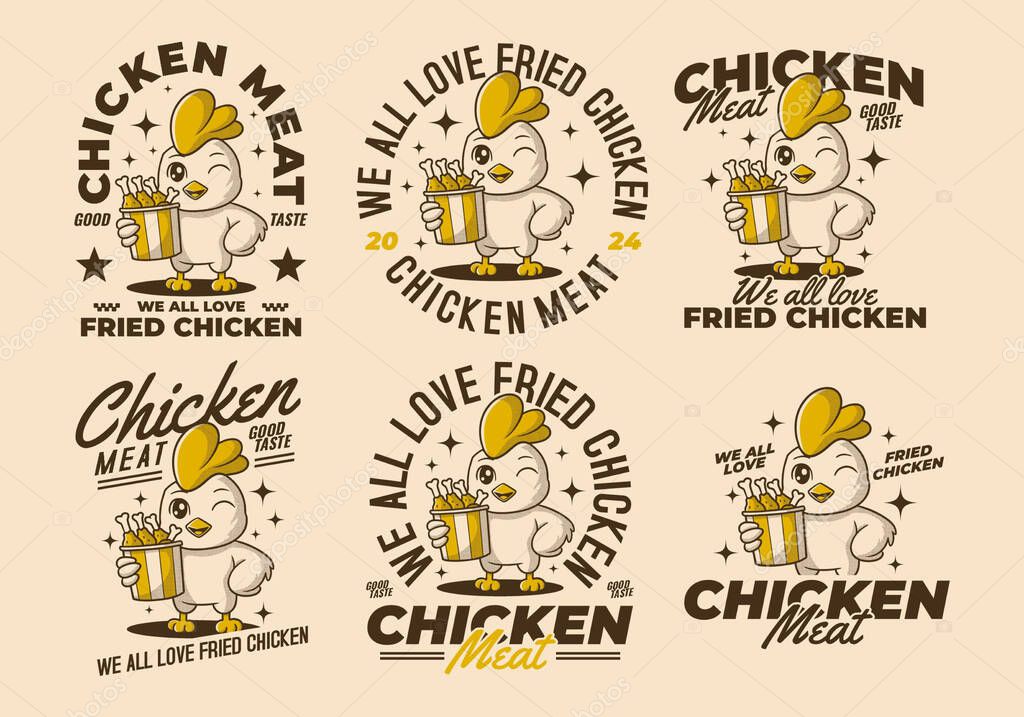 We all love fried chicken. Retro mascot character illustration of chicken or rooster holding a cup of fried chicken