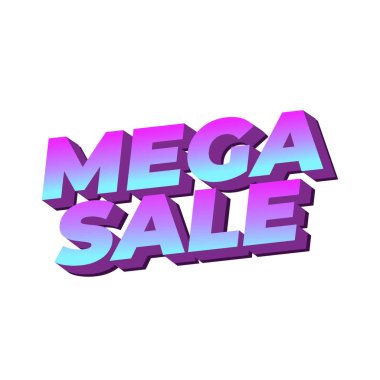 Mega satışı. Metin efekt tasarımı 3 boyutlu modern renklerle görünüyor. Kare şekil