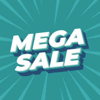 Mega satışı. Metin efekt tasarımı 3 boyutlu modern renklerle görünüyor. Kare şekil