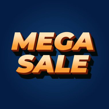 Mega satışı. Metin efekt tasarımı 3 boyutlu modern renklerle görünüyor. Kare şekil