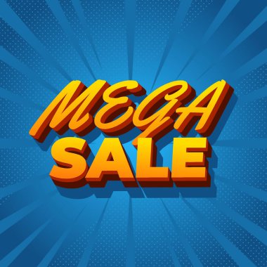 Mega satışı. Metin efekt tasarımı 3 boyutlu modern renklerle görünüyor. Kare şekil