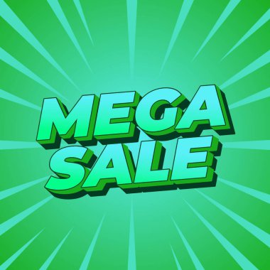 Mega satışı. Metin efekt tasarımı 3 boyutlu modern renklerle görünüyor. Kare şekil