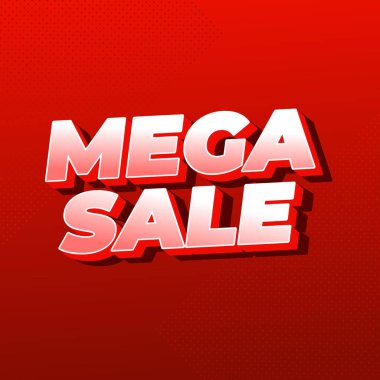 Mega satışı. Metin efekt tasarımı 3 boyutlu modern renklerle görünüyor. Kare şekil