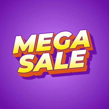 Mega satışı. Metin efekt tasarımı 3 boyutlu modern renklerle görünüyor. Kare şekil
