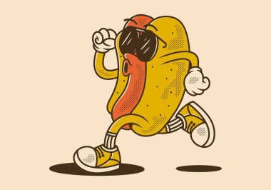 Vintage retro mascot character of hot dog in running pose clipart