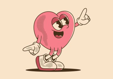 Mutlu kalp maskotu karakteri Mutlu dans resimlerinde