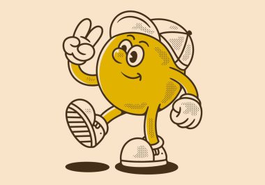 Yürüyen top kafalı maskotun elleri ve şapkası eski moda barış sembolü oluşturuyordu.