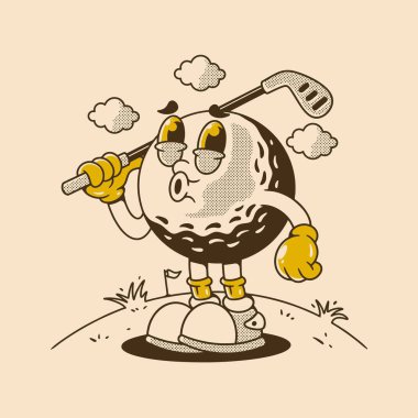 Rahatlamış ruh hali, eski renkler ve eski tarz resimli çizgi film karakteri.