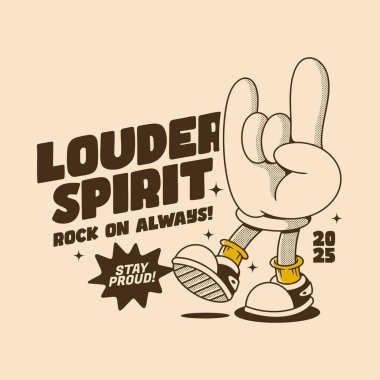 Neşeli yürüyüşlü el, rock hareketlerini klasik komedi tarzıyla gösteriyor.