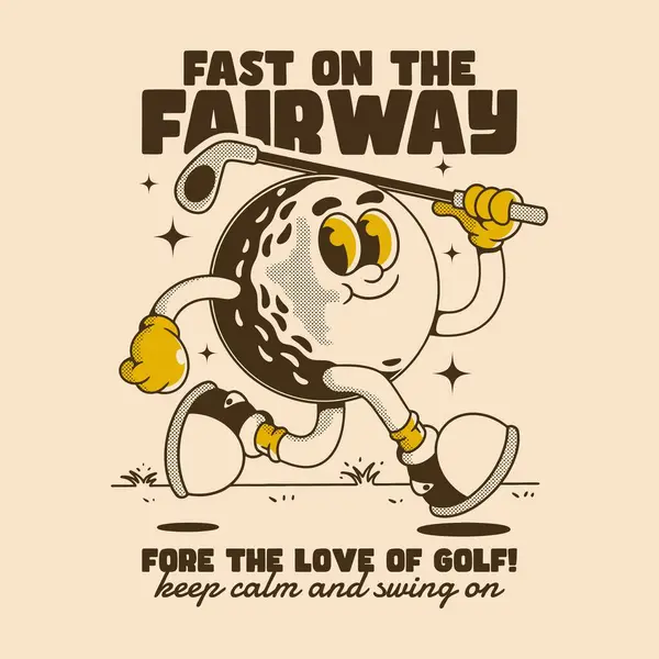 Klasik golf maskotu sallanan enerjiyle mutlu bir şekilde koşar.