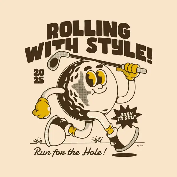 Eski görünümlü neşeli bir golf topu karakteri.