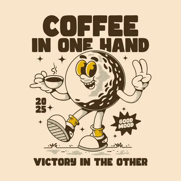 Kahve ve olumlu zafer titreşimleriyle retro çizgi film tarzı.