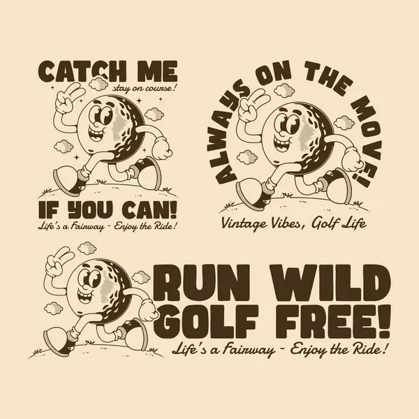 Neşeli alıntılarla hareket eden mutlu bir golf topu maskotunun yer aldığı klasik sanat eserleri.