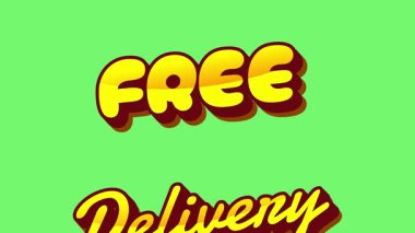 Parlak yeşil arkaplan üzerinde gölge etkisi olan cesur sarı hareket metni ücretsiz teslimat.