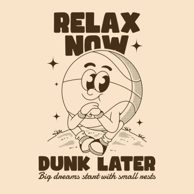 Büyük basketbol hayallerini kovalamadan önce rahatlatan sevimli retro maskot.