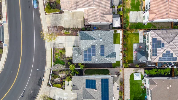 Nahoru Dolů Letecké Snímky Nad Komunitou Kalifornii Domy Solárními Panely — Stock fotografie
