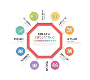 Simgeli ve 8 basamaklı Vector Infographic etiket tasarımı. İş konsepti için bilgi grafikleri.