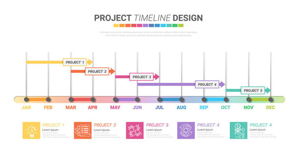 Project schedule year chart, overview planning timeline vector diagram for 12 months, Minimal infographic design template.