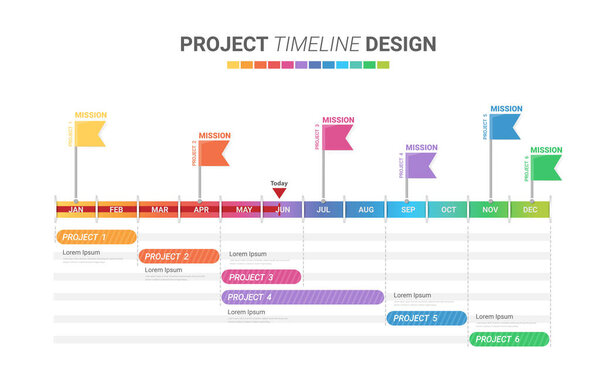 Project time plan business template with 4 project tasks in year or 12 months. Easy to use for your website or presentation.