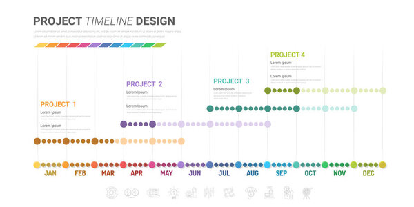 Project timeline graph for 12 months, 1 year, All month planner design and Presentation business project, EPS Vector