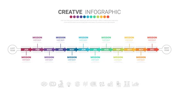 Chronologie Pour Mois Infographie Tous Les Mois Conception Planificateur Présentation — Image vectorielle