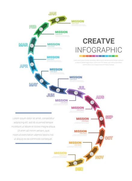 Zeitachse Für Jahr Monate Infografiken Den Ganzen Monat Planer Design — Stockvektor