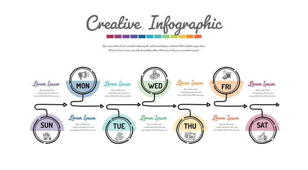 Timeline Negócio Desenhado Mão Para Dias Semana Vetor Design Infográficos —  Vetores de Stock